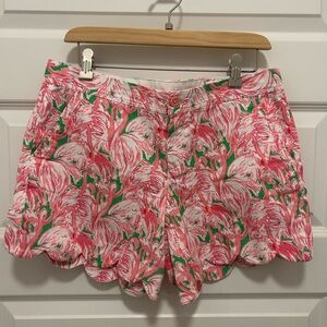 Lilly Pulitzer Pink & Green Flamingo Scallop Hem Buttercup Bermuda Shorts